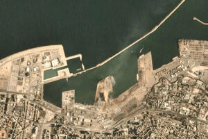 اولیبن تصویر ماهواره ای محل انفجار بیروت